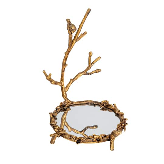 Hello Honey® 8.25" Gold Antique Pewter Jewelry Holder with Bird Detail